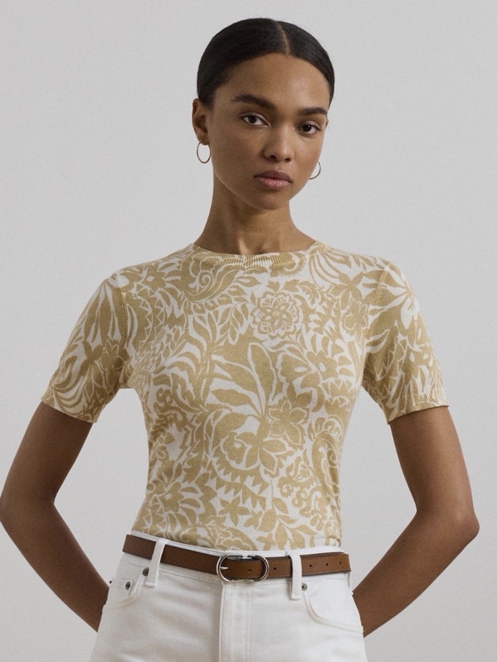 Lauren Ralph Lauren Women's Floral Cotton-Blend Short-Sleeve Sweater S